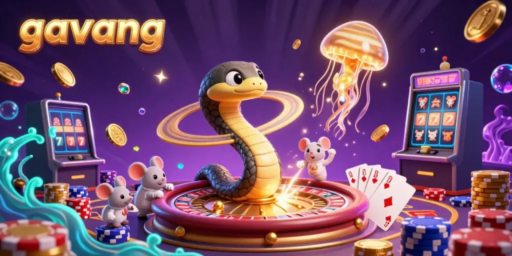 Experience the thrilling world of gavang with a cosmic casino scene featuring vibrant characters and dynamic gaming elements.