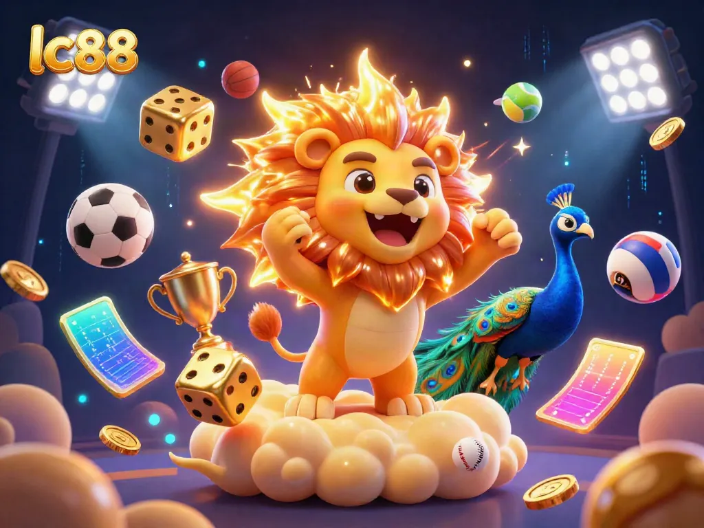 Engage with exciting lc88 gaming experiences and vibrant casino illustrations featuring golden dice and sports themes.