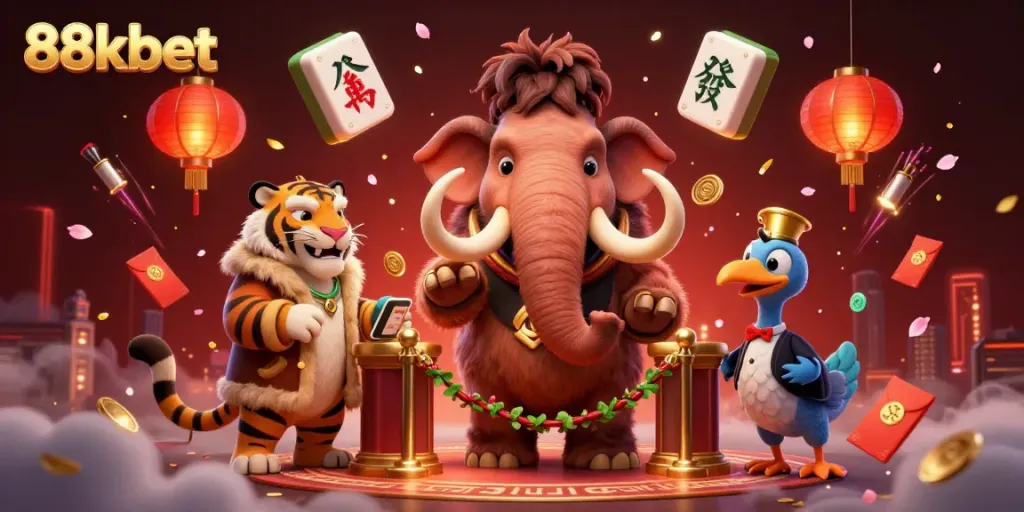 Experience the vibrant world of 88kbet with charming creatures and game elements in a dynamic casino setting.