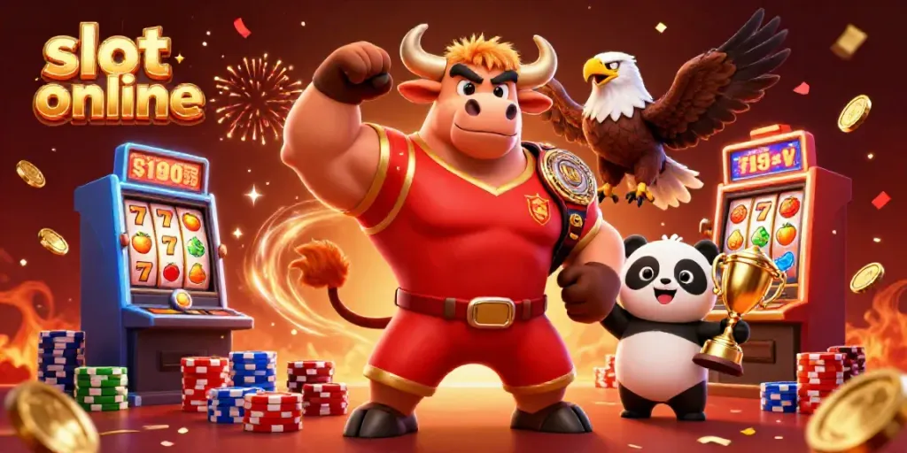 Celebrate wins with vibrant slot online gaming featuring cartoon characters and jackpots.