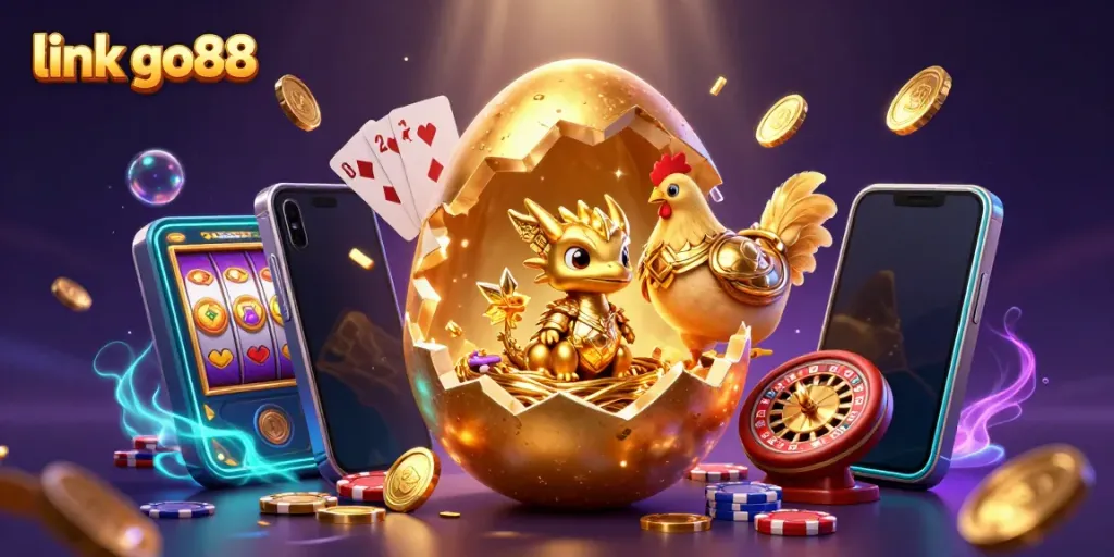 Experience winning moments with link go88 in a vibrant casino scene featuring a golden dragon and slot games.
