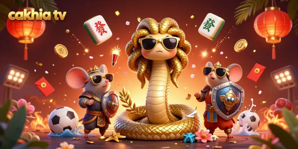 Cakhia TV brings exciting sports betting action with friendly Medusa and a warrior mouse, offering top quality viewing.