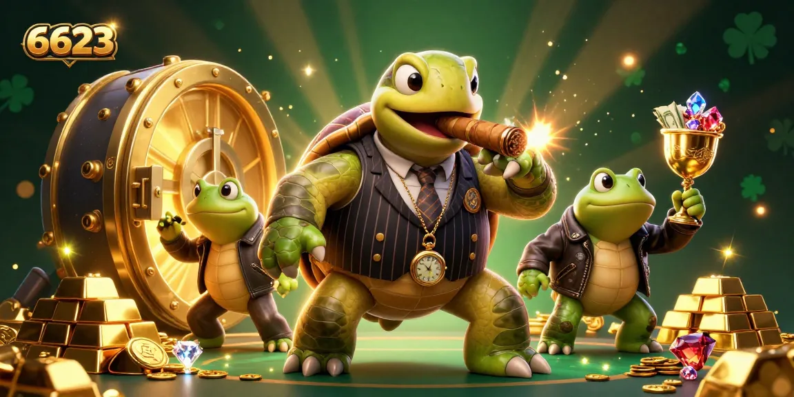 Engage with the vibrant casino scene featuring the 6623 snapping turtle and bullfrog characters.