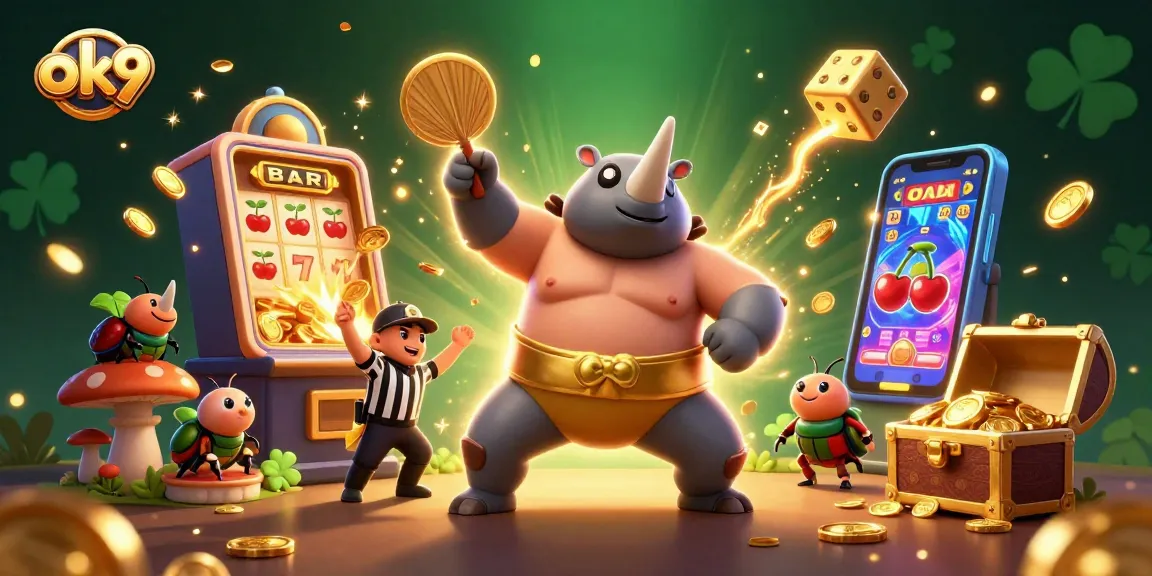 Experience the thrill of winning at ok9 with a dynamic, colorful casino scene featuring exciting game elements.